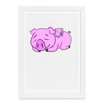 Cochon avec bébé cochon - Affiche encadrée (27 × 37 cm) - blanc - Devant