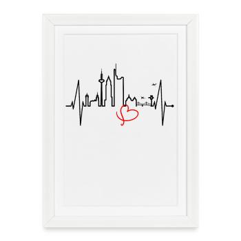 Francfort Skyline Heartbeat FFM Fan Love Hessen - Affiche encadrée (27 × 37 cm) - blanc - Devant