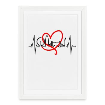 London Heartbeat Skyline England Heart Union Jack - Framed poster (27 × 37 cm) - white - Front