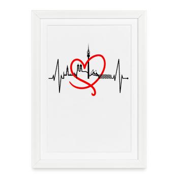 Munich Skyline Heartbeat Bavaria Fan Love Munich - Affiche encadrée (27 × 37 cm) - blanc - Devant