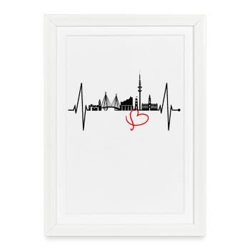 Hamburg Skyline Heartbeat Hamburg Love Fan - Framed poster (27 × 37 cm) - white - Front