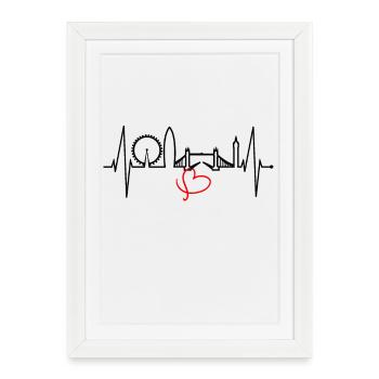 London Heartbeat Skyline England Heart Union Jack - Framed poster (27 × 37 cm) - white - Front
