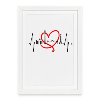 Berlin Skyline Heartbeat Heart Love Love Berliners - Affiche encadrée (27 × 37 cm) - blanc - Devant