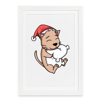 Cute cat Christmas sleep tired - Framed poster (27 × 37 cm) - white - Front
