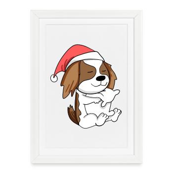 Cavalier King Charles Spaniel Chien Noël - Affiche encadrée (27 × 37 cm) - blanc - Devant