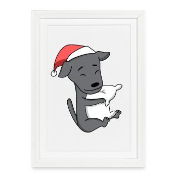 Chino éolien italien chien Noël endormi - Affiche encadrée (27 × 37 cm) - blanc - Devant