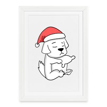 Chien de montagne des Pyrénées Chien de Noël Sommeil Fatigué - Affiche encadrée (27 × 37 cm) - blanc - Devant
