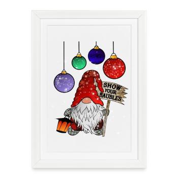 Gnome Noël Nain Joyeux Noël - Affiche encadrée (27 × 37 cm) - blanc - Devant