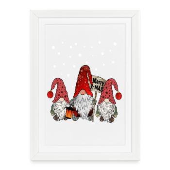 Noël Nains Elfes Famille Gnome - Affiche encadrée (27 × 37 cm) - blanc - Devant