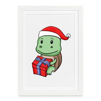 Christmas turtle baby with gift - Framed poster (27 × 37 cm) - white - Front