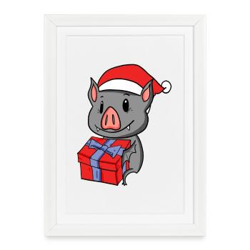 Christmas Bat Baby with Gift - Framed poster (27 × 37 cm) - white - Front