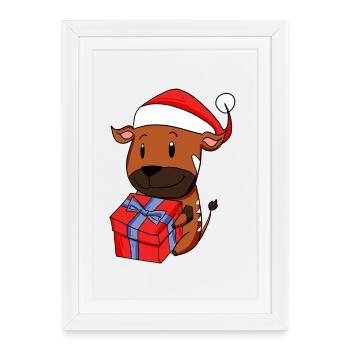 Noël Antilope Bébé avec Cadeau - Affiche encadrée (27 × 37 cm) - blanc - Devant
