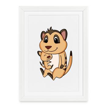 Grossesse familiale - suricate avec bébé - Affiche encadrée (27 × 37 cm) - blanc - Devant