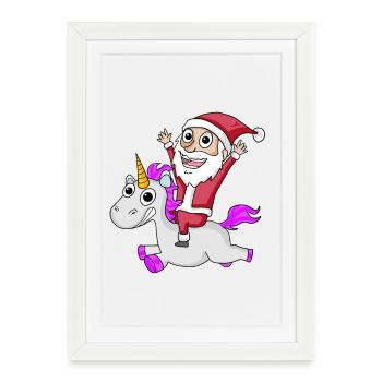 Père Noël Licorne Motif Noël - Affiche encadrée (27 × 37 cm) - blanc - Devant