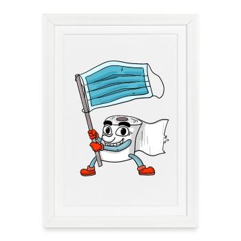 Drapeau de masque de papier toilette - Affiche encadrée (27 × 37 cm) - blanc - Devant