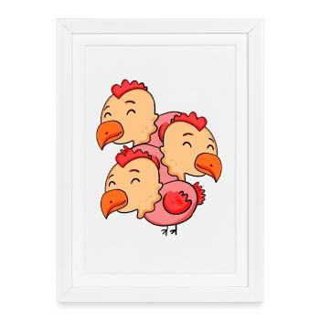 Poulets mignons - Poulet - Affiche encadrée (27 × 37 cm) - blanc - Devant