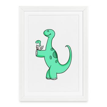 Dinosaure avec bébé dinosaure - Affiche encadrée (27 × 37 cm) - blanc - Devant