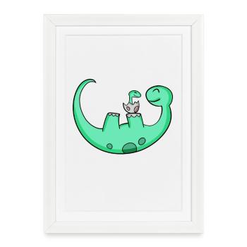 Dinosaure avec bébé dinosaure - Affiche encadrée (27 × 37 cm) - blanc - Devant