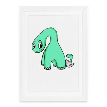 Dinosaure avec bébé dinosaure - Affiche encadrée (27 × 37 cm) - blanc - Devant