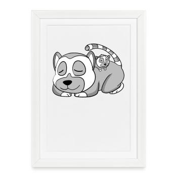Lémurien avec bébé lémurien - Famille - Affiche encadrée (27 × 37 cm) - blanc - Devant