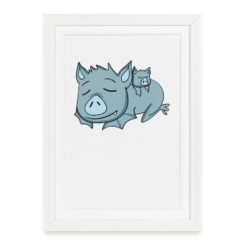 Bat with Baby Bat - Family - Framed poster (27 × 37 cm) - white - Front