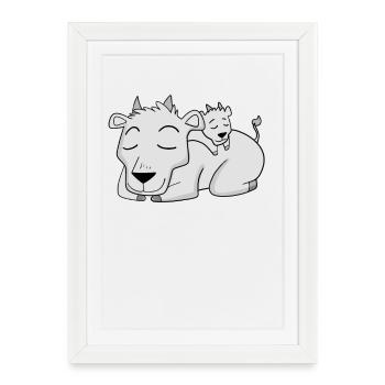 Chèvre avec bébé chèvre - Famille - Affiche encadrée (27 × 37 cm) - blanc - Devant