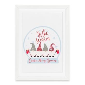 C’est la saison Chillin avec mes Gnomies - Noël - Affiche encadrée (27 × 37 cm) - blanc - Devant