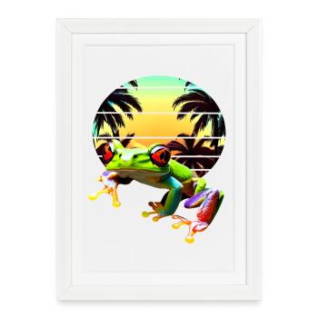 Rainette aux yeux rouges avec palmiers coucher de soleil - Affiche encadrée (27 × 37 cm) - blanc - Devant