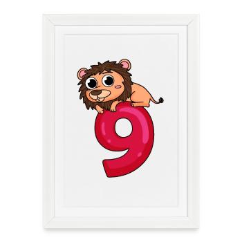 9 ans - 9e anniversaire avec motif animalier - Affiche encadrée (27 × 37 cm) - blanc - Devant