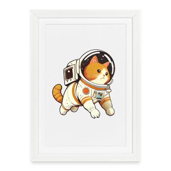 Chat mignon de l'espace - Humour animaux drôle - Affiche encadrée (27 × 37 cm) - blanc - Devant
