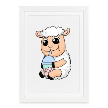 Motif de thé à bulles de mouton - Affiche encadrée (27 × 37 cm) - blanc - Devant