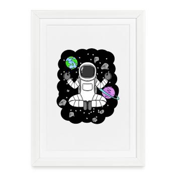 Astronaute Yoga Boy dans l’espace - Méditation - Affiche encadrée (27 × 37 cm) - blanc - Devant