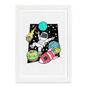 Garçon astronaute dans l’espace avec des fusées - Affiche encadrée (27 × 37 cm) - blanc - Devant