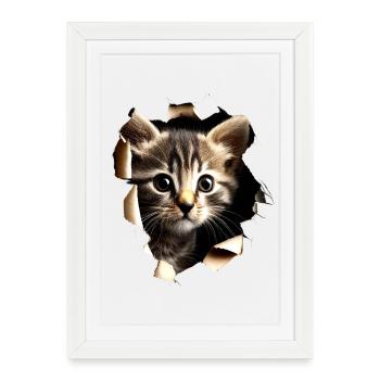 Cat Motif Art Cat Design Domestique Cat Meow Cat - Affiche encadrée (27 × 37 cm) - blanc - Devant
