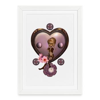 Merveilleux cœur steampunk avec fée - Affiche encadrée (27 × 37 cm) - blanc - Devant