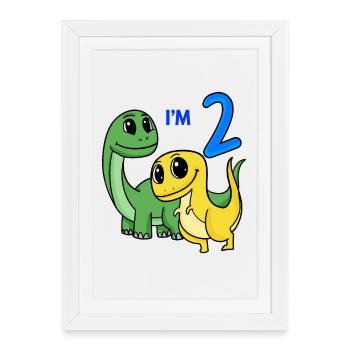 2 ans - 2ème anniversaire avec motif animal - Affiche encadrée (27 × 37 cm) - blanc - Devant