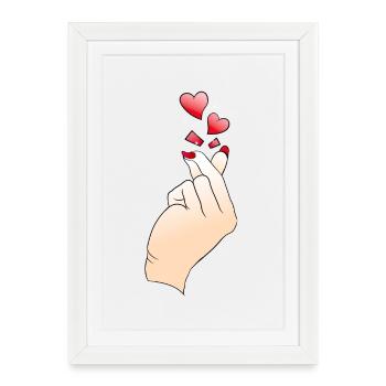 Finger Heart Korean K Pop Love - Affiche encadrée (27 × 37 cm) - blanc - Devant