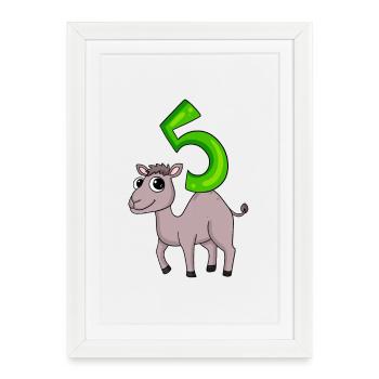 5 ans - 5ème anniversaire avec motif animal - chameau - Affiche encadrée (27 × 37 cm) - blanc - Devant