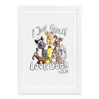 Caca de chien chien J’aime vraiment les chiens - Affiche encadrée (27 × 37 cm) - blanc - Devant