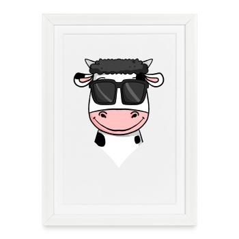 Vache avec des lunettes de soleil - Affiche encadrée (27 × 37 cm) - blanc - Devant