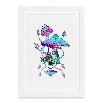 Magic Mushrooms Neon Psychedelic Shrooms - Framed poster (27 × 37 cm) - white - Front