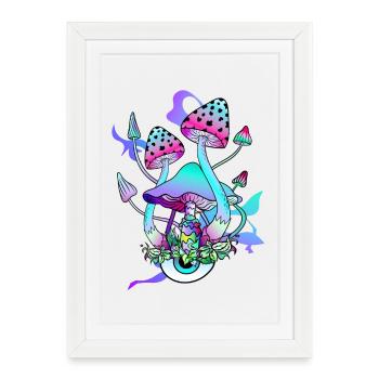 Trippy Hippie Champignon Psychédélique - Affiche encadrée (27 × 37 cm) - blanc - Devant