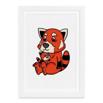 Famille Red Panda - Panda roux avec bébé - Affiche encadrée (27 × 37 cm) - blanc - Devant