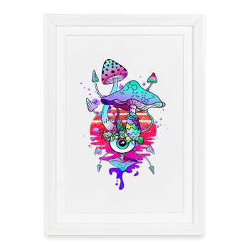 Champignons Magiques Champignons Psychédéliques Vaporwave - Affiche encadrée (27 × 37 cm) - blanc - Devant