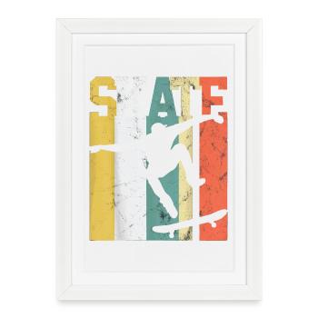 Skate Skateboarder Cadeau Skateboard Rétro - Affiche encadrée (27 × 37 cm) - blanc - Devant