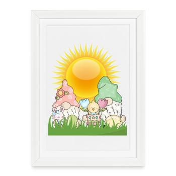 Pastel Easter Garden Sunrise - Framed poster (27 × 37 cm) - white - Front
