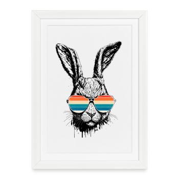 Lapin rétro avec lunettes de soleil oreilles de lapin de Pâques - Affiche encadrée (27 × 37 cm) - blanc - Devant