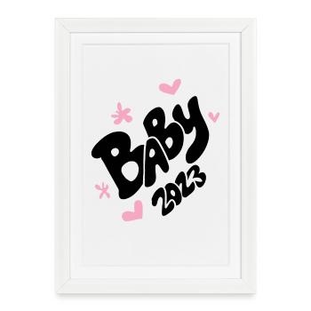 Bébé 2023 - naissance fille enceinte fille - Affiche encadrée (27 × 37 cm) - blanc - Devant