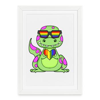 Dino Cœur arc-en-ciel - Affiche encadrée (27 × 37 cm) - blanc - Devant