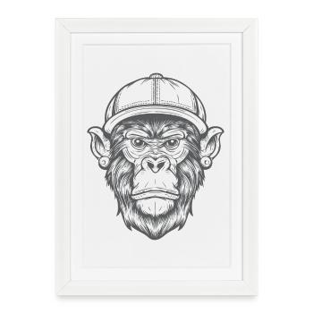 Singe Funky - Affiche encadrée (27 × 37 cm) - blanc - Devant